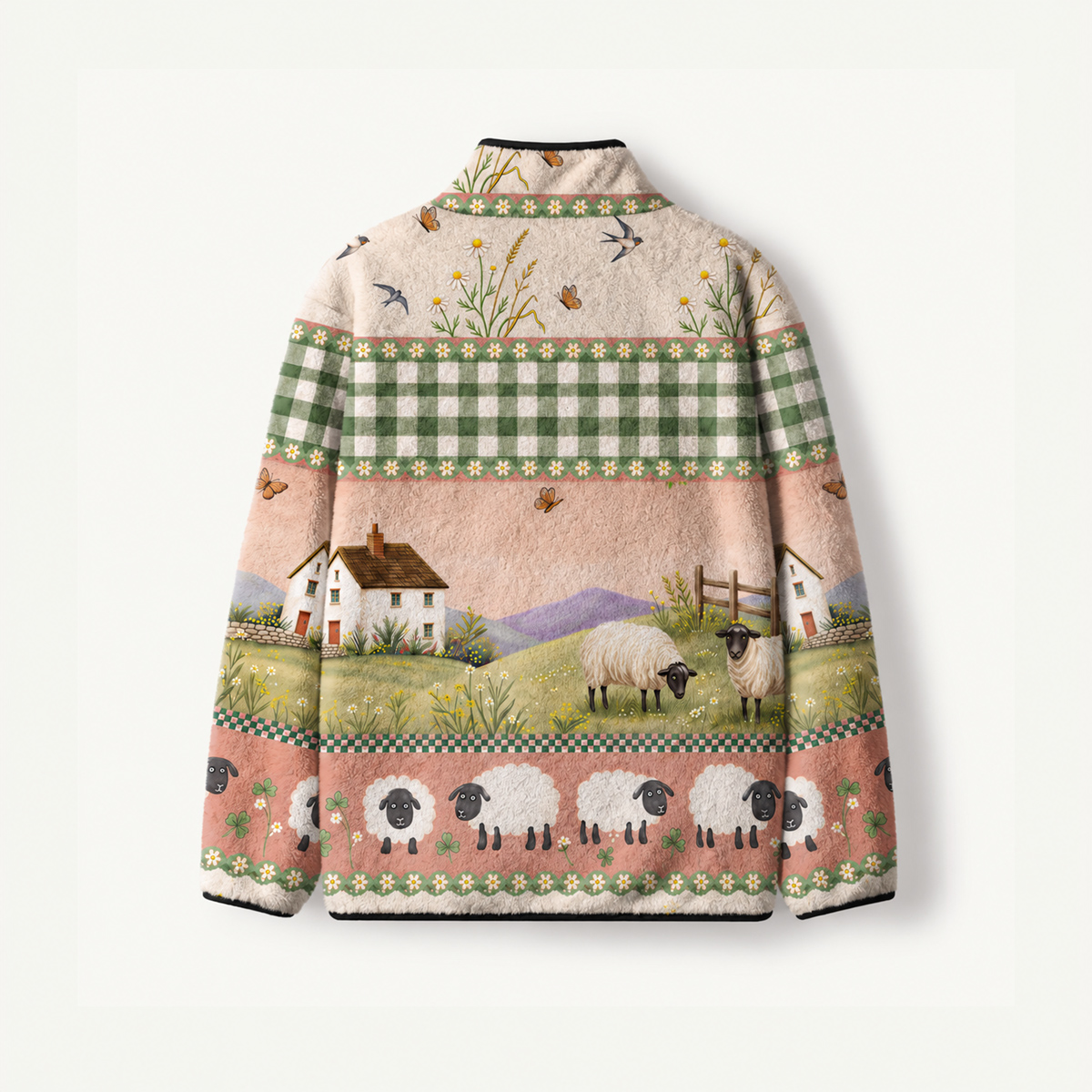 Pastoral Daydream Cottage Print Fleece Jacket