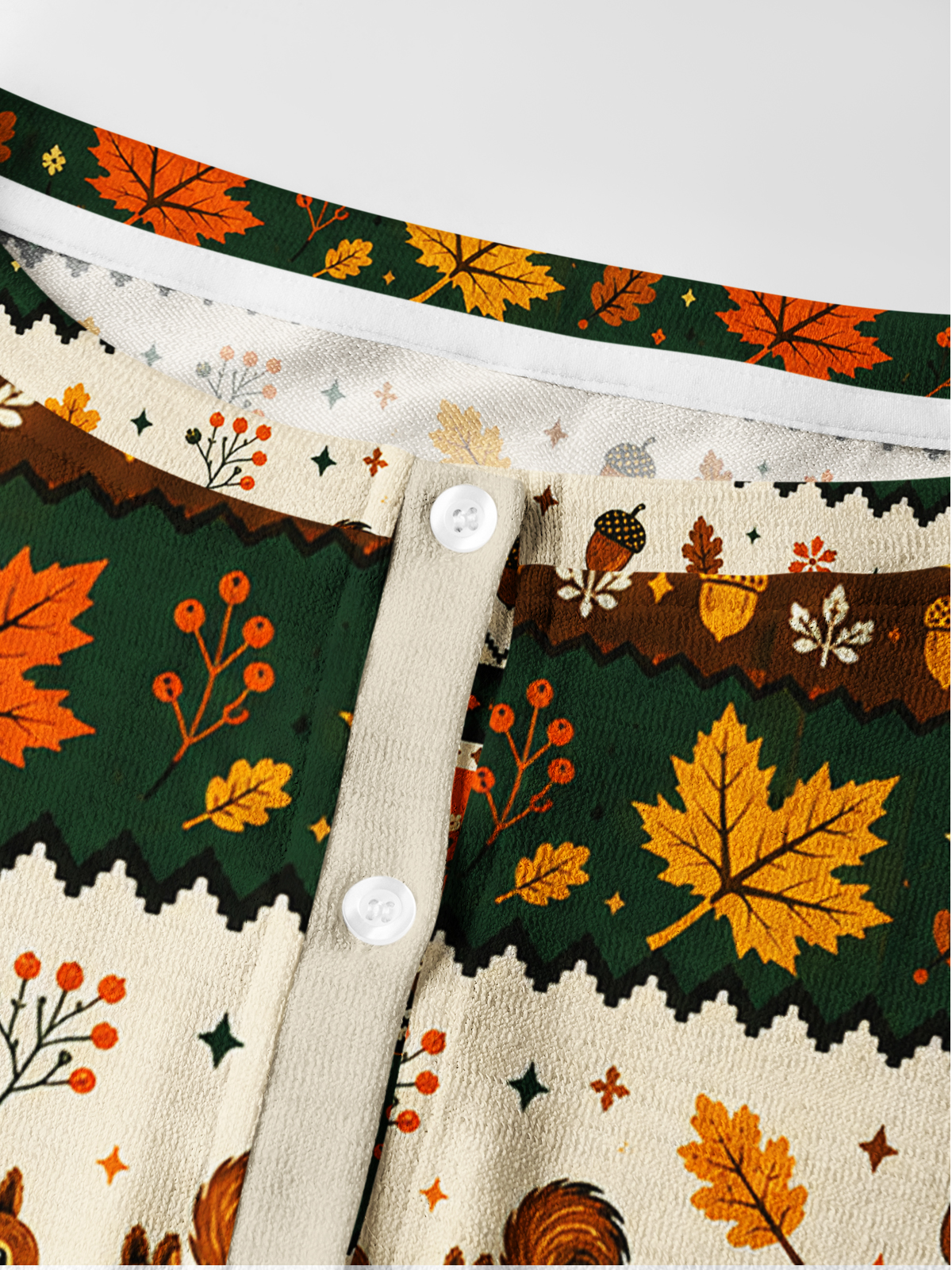 Lightweight Crew Neck Long‑Sleeve Cropped Autumn Acorn Gathering Print Fine‑Knit Cardigan