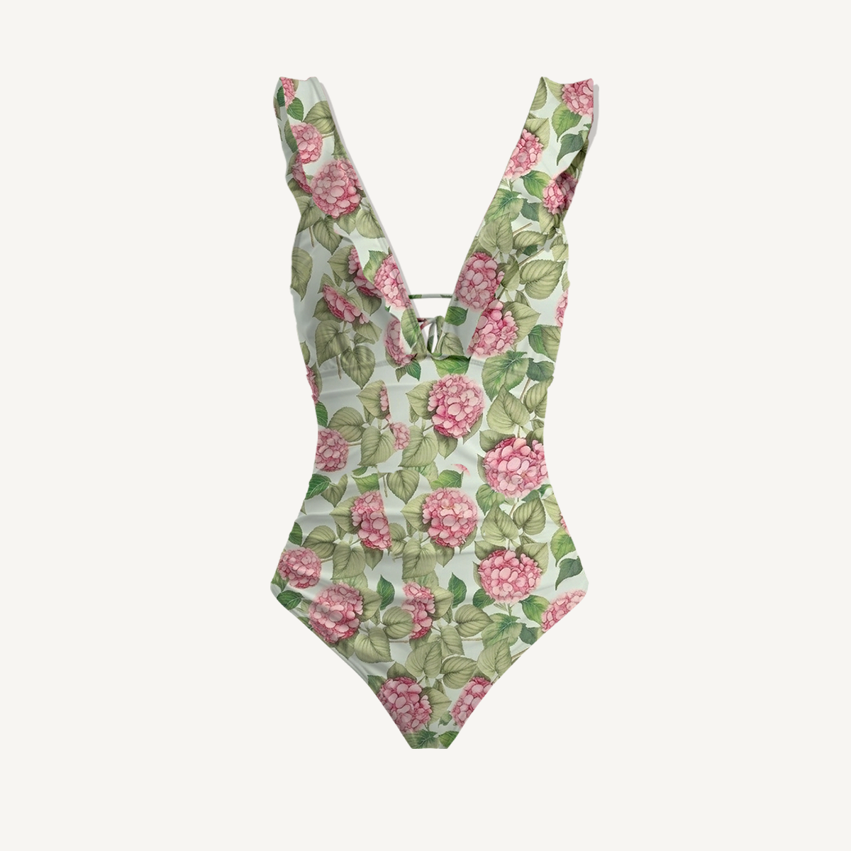 Hydrangea Whisper Ruffled V Neck One Piece Swimsuit and Matching Midi Skirt Set
