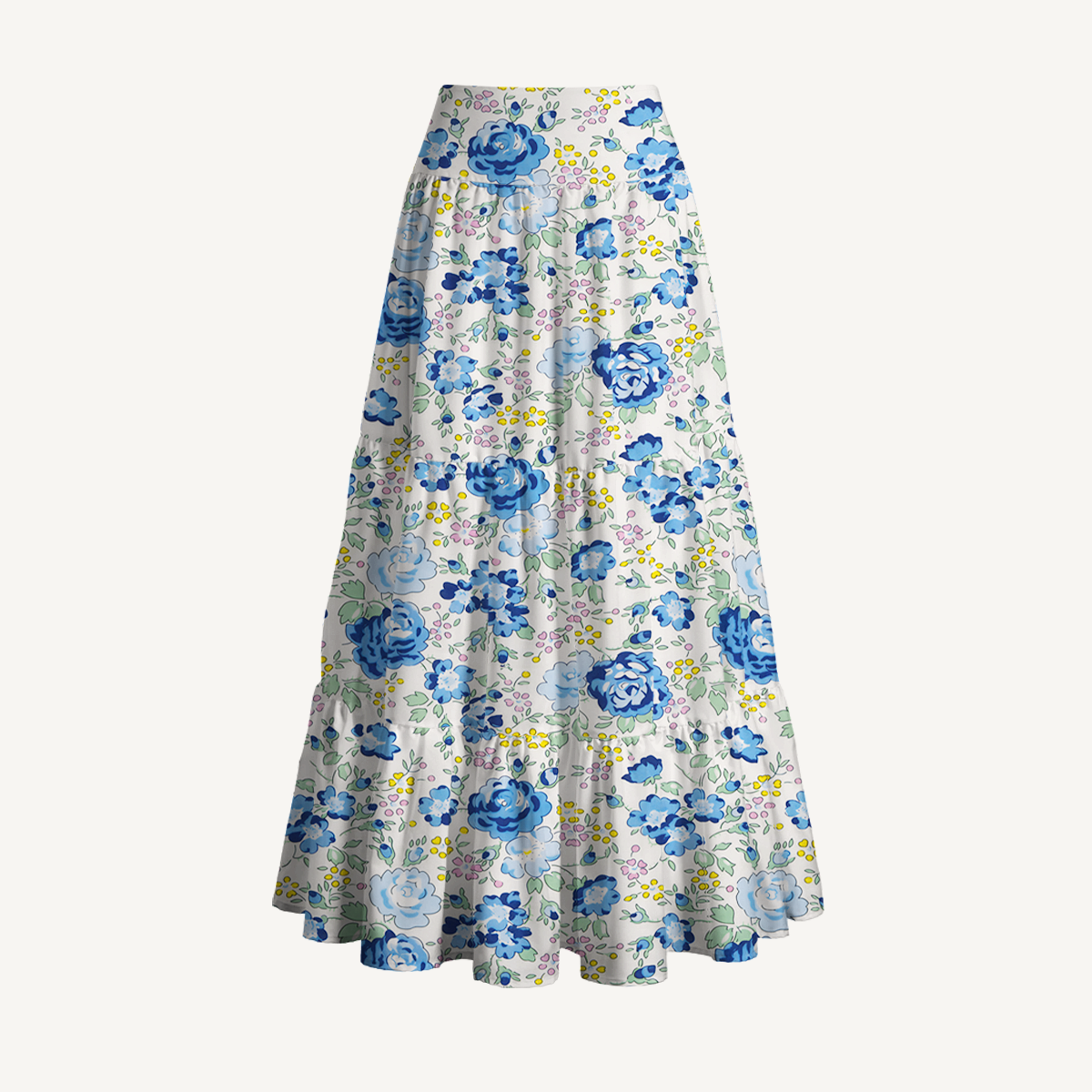 Blue Rose Floral Print Maxi Skirt