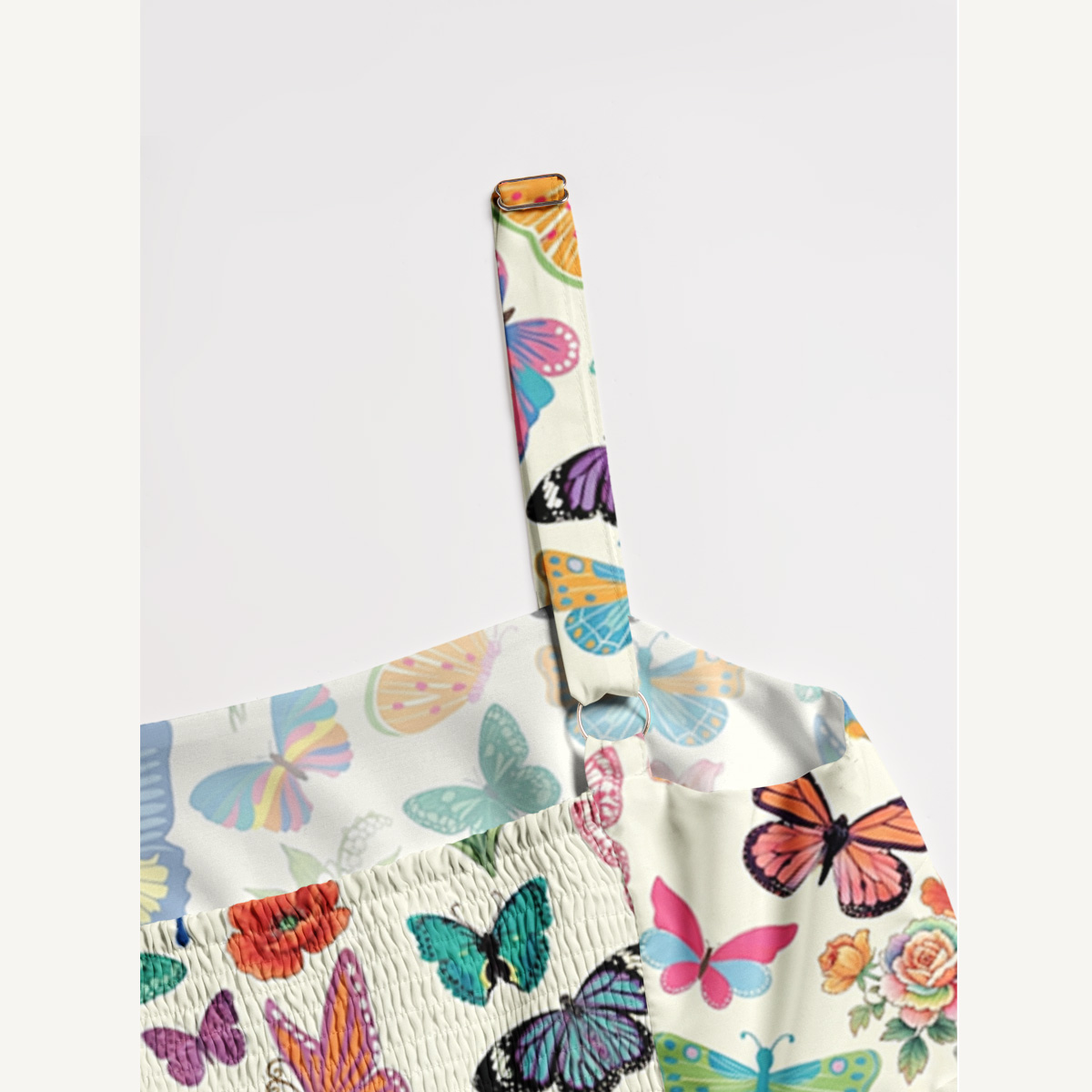 Rainbow Butterfly Garden Print Quilt Wide Straps Maxi Dress With Pockets