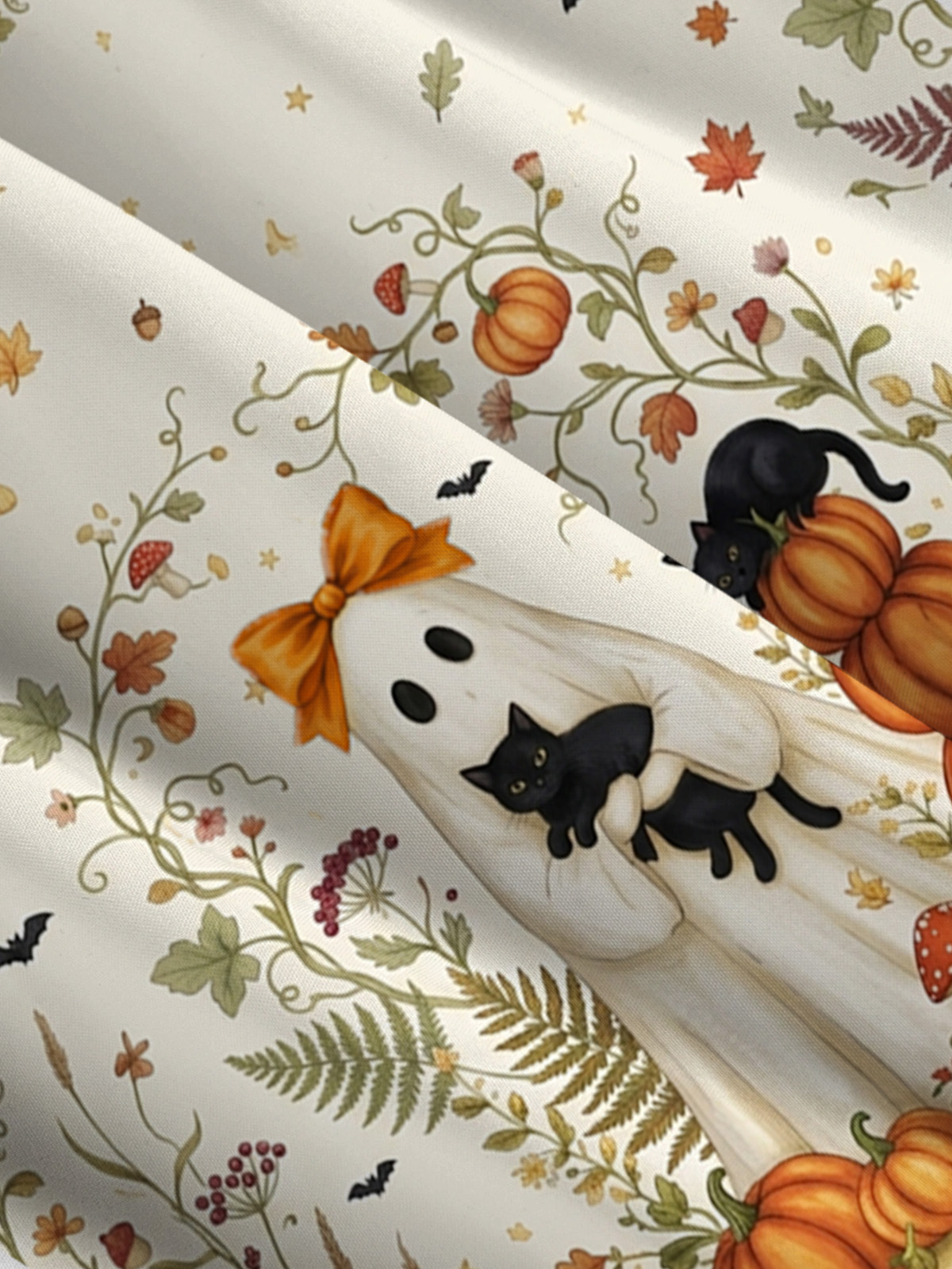 Halloween Pumpkin Black Cat Ghost Print Wide Straps Maxi Dress With Pockets