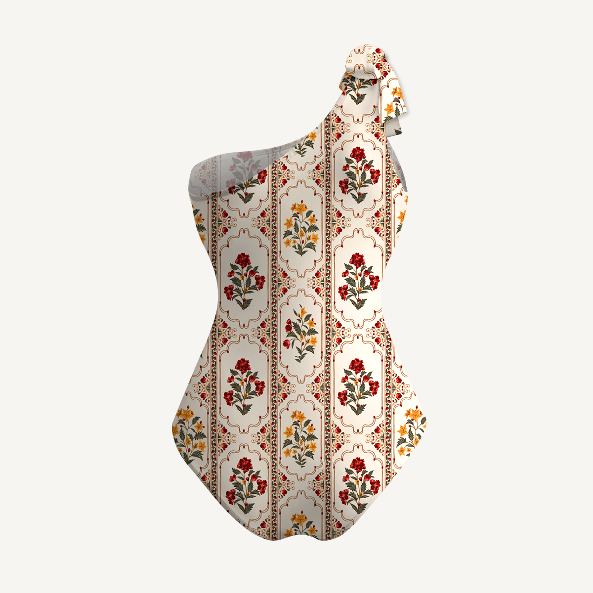 Velvet Carnation One Shoulder One Piece Swimsuit and Matching Sarong Set for Women