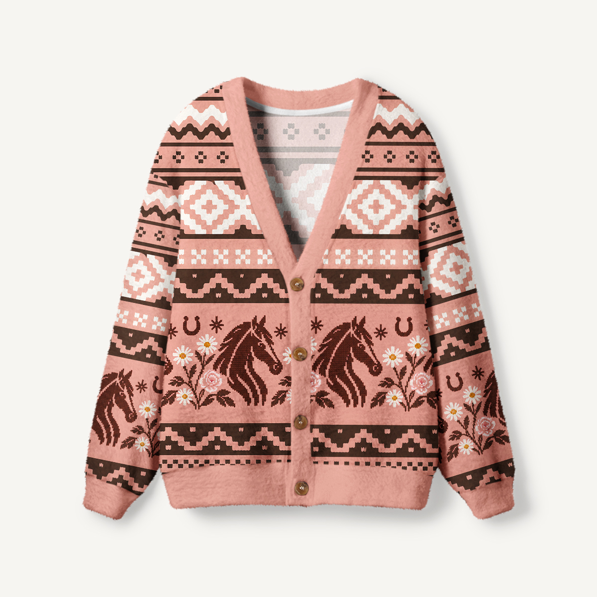 Romantic Western Horse & Floral Ugly Cardigan Sweaters