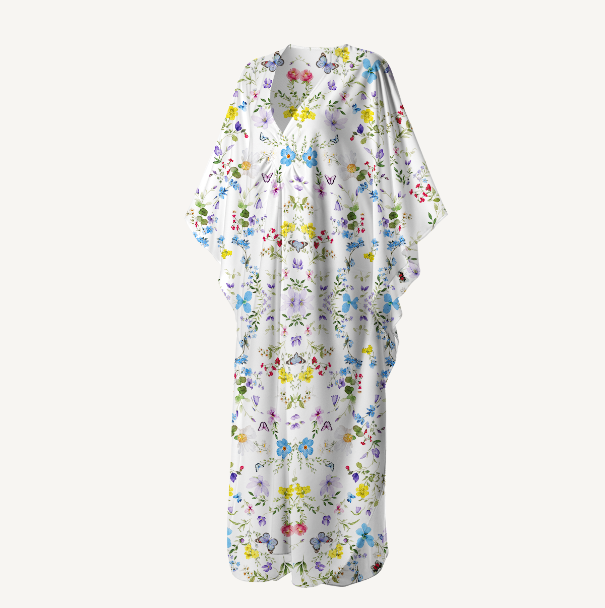  V‑Neck Butterfly Trail Kimono Sleeve Kaftan Dress