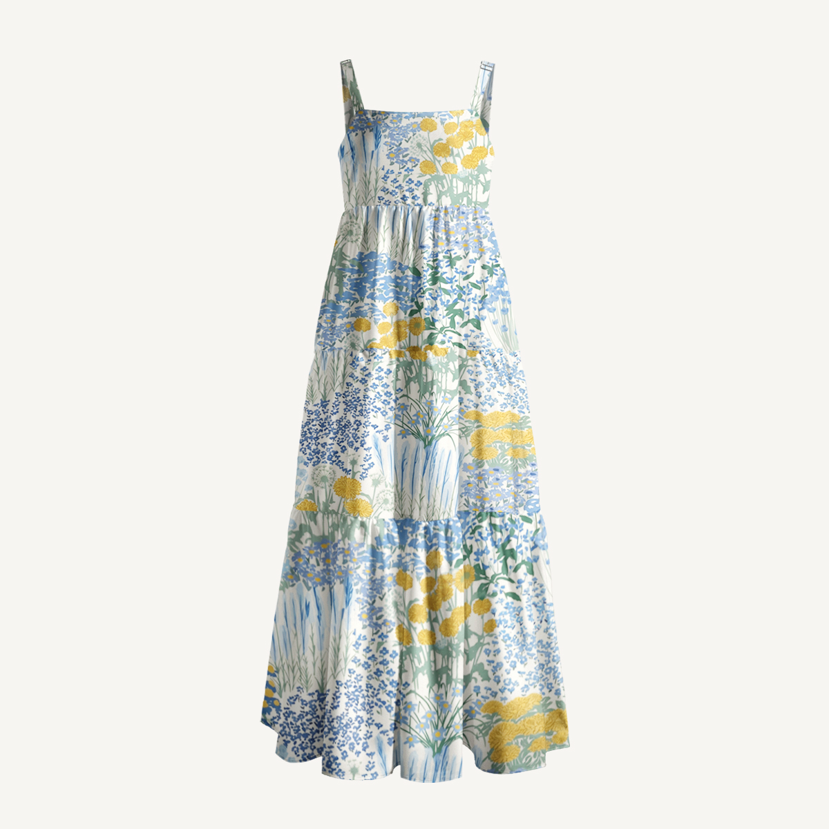 Garden Bloom Print Quilt Wide Straps Maxi Dress With Pockets