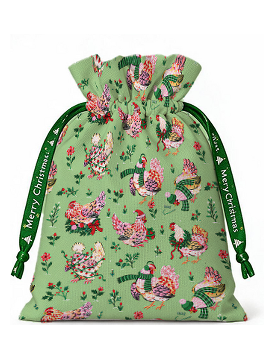 Christmas Chickens Holiday Garden Reusable Drawstring Gift Bag