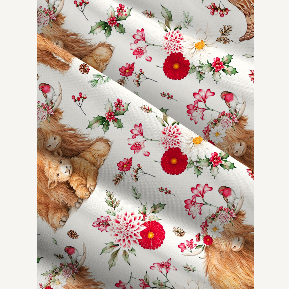 Strawberry Meadow Highland Cow Print Wide Straps Maxi Dress With Pockets