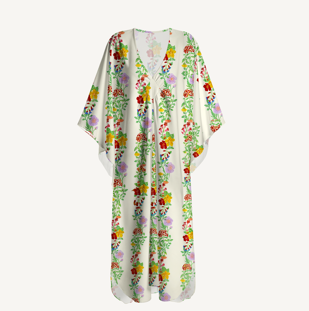  V‑Neck Blossom Trail Kimono Sleeve Kaftan Dress