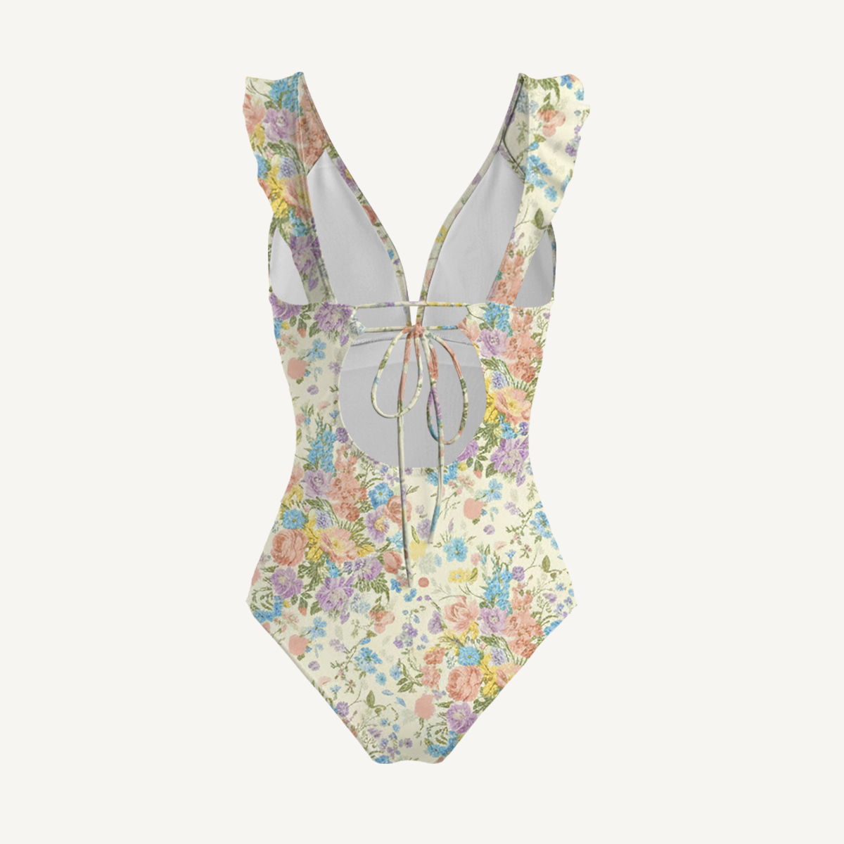 Morning Dew Bouquet Ruffled V Neck One Piece Swimsuit and Matching Midi Skirt Set