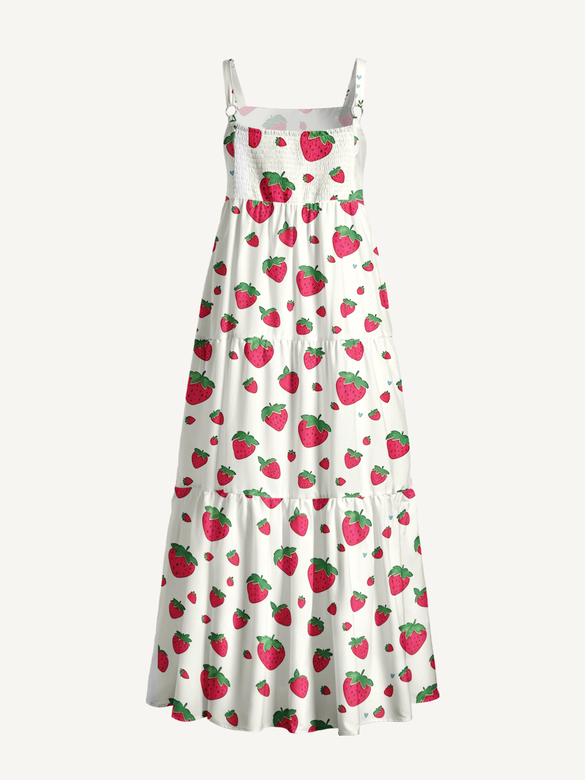Strawberry Teddy Print Wide Straps Maxi Dress With Pockets