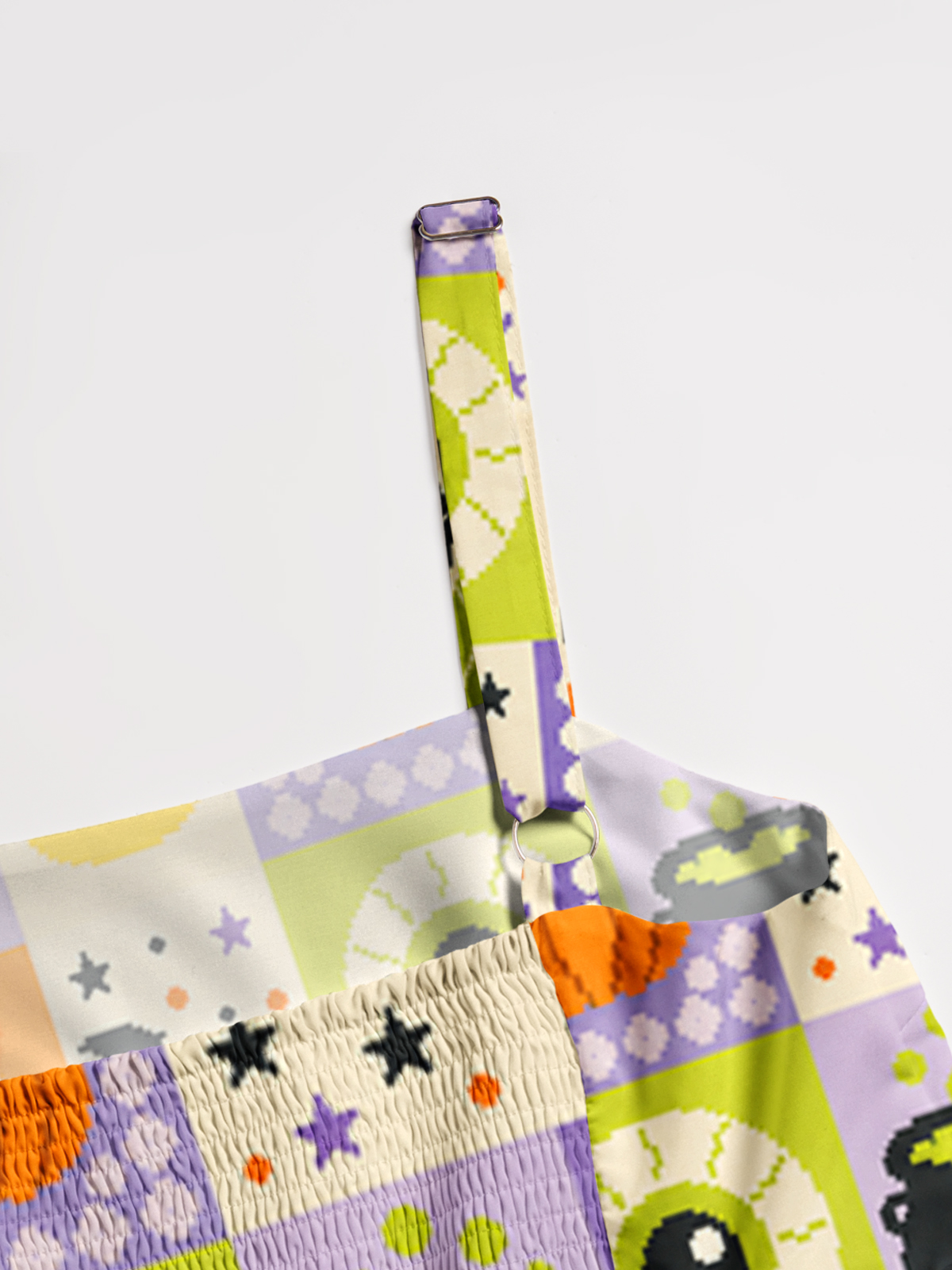 Pixel Halloween Patchwork Print Wide Straps Maxi Dress With Pockets