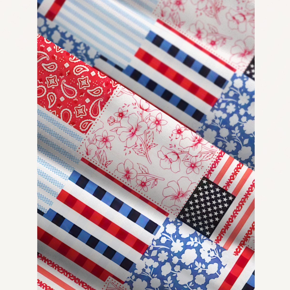 Patriotic Patchwork Print Quilt Wide Straps Maxi Dress With Pockets