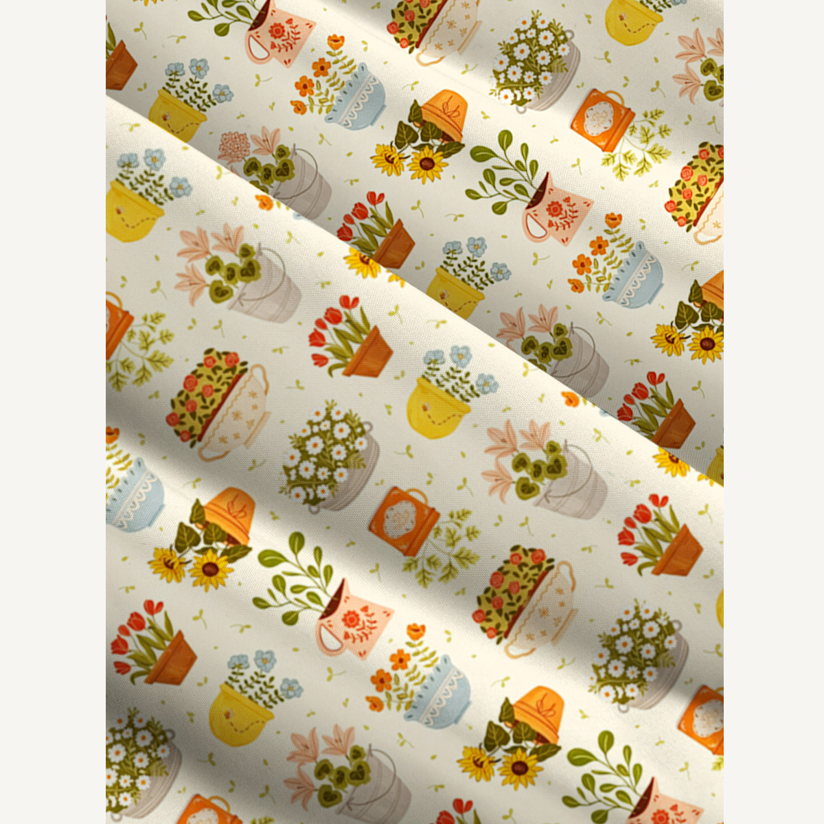 Vintage Flower Pot Gallery Print Wide Straps Maxi Dress With Pockets