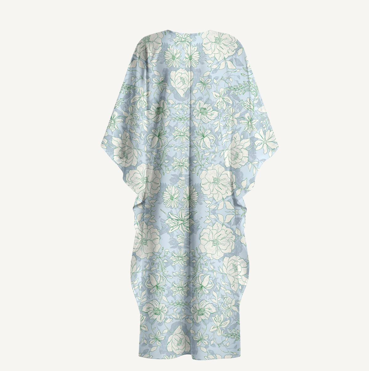  V‑Neck Mist Floral Kimono Sleeve Kaftan Dress