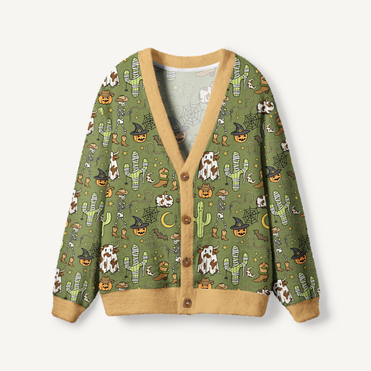 Western Halloween Skeleton & Cactus Ugly Cardigan Sweaters