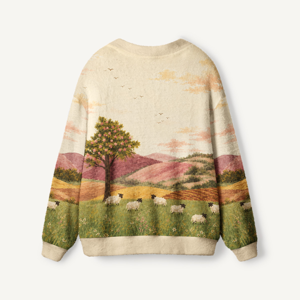Cottagecore Pastel Hills Print Halloween Ugly Cardigan Sweaters