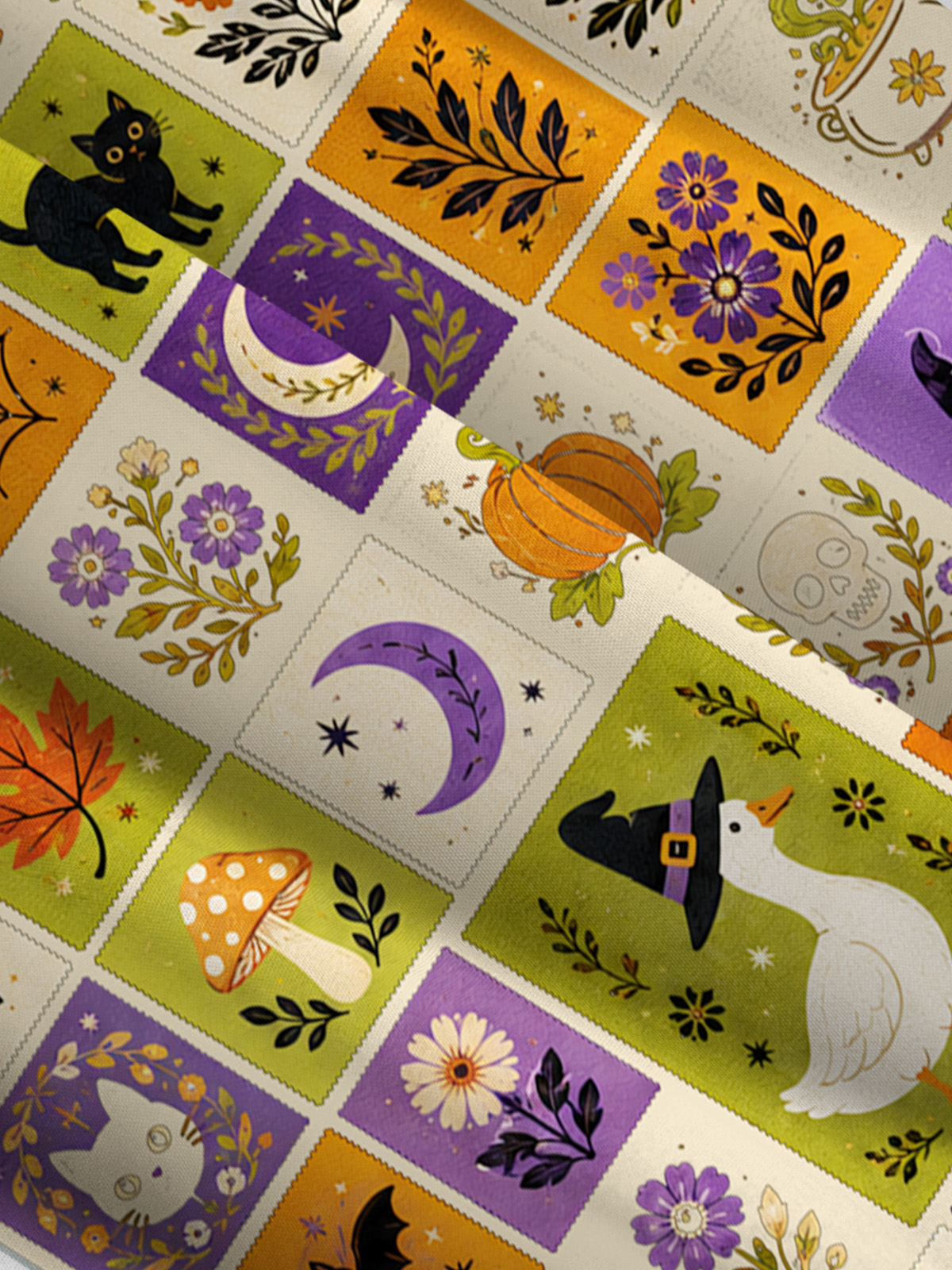 Halloween Pumpkin Goose Garden Patchwork Print Wide Straps Maxi Dress With Pockets