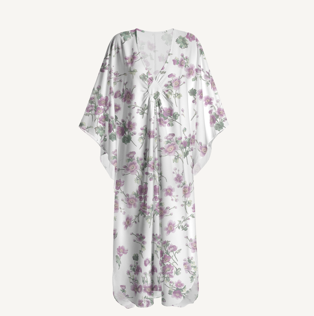  V‑Neck Lavender Field Whisper Kimono Sleeve Kaftan Dress
