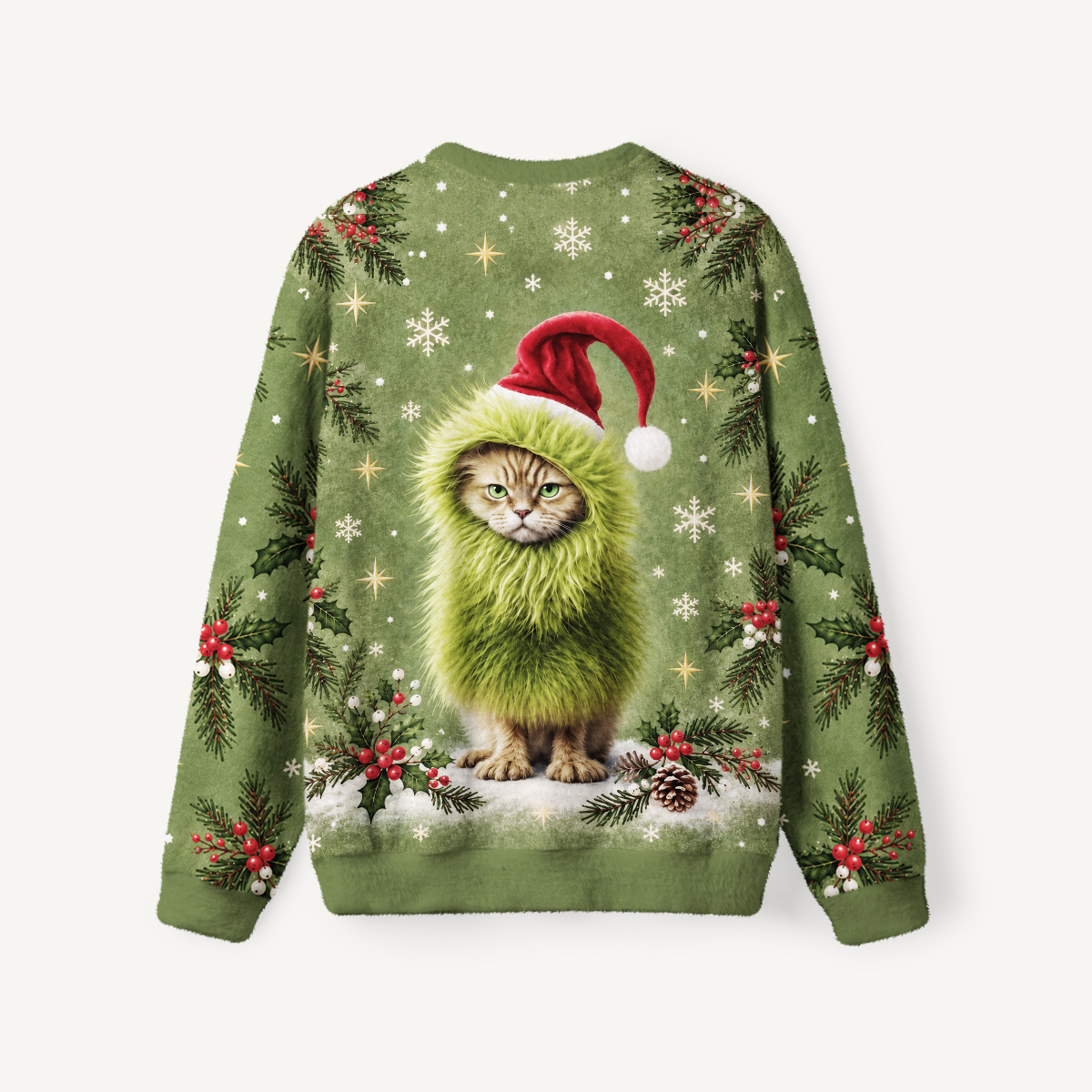 Mischievous Christmas Cat Fuzzy Crewneck Sweater