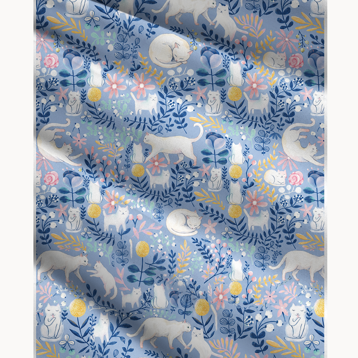 Blue Leaf Cat Print Maxi Skirt