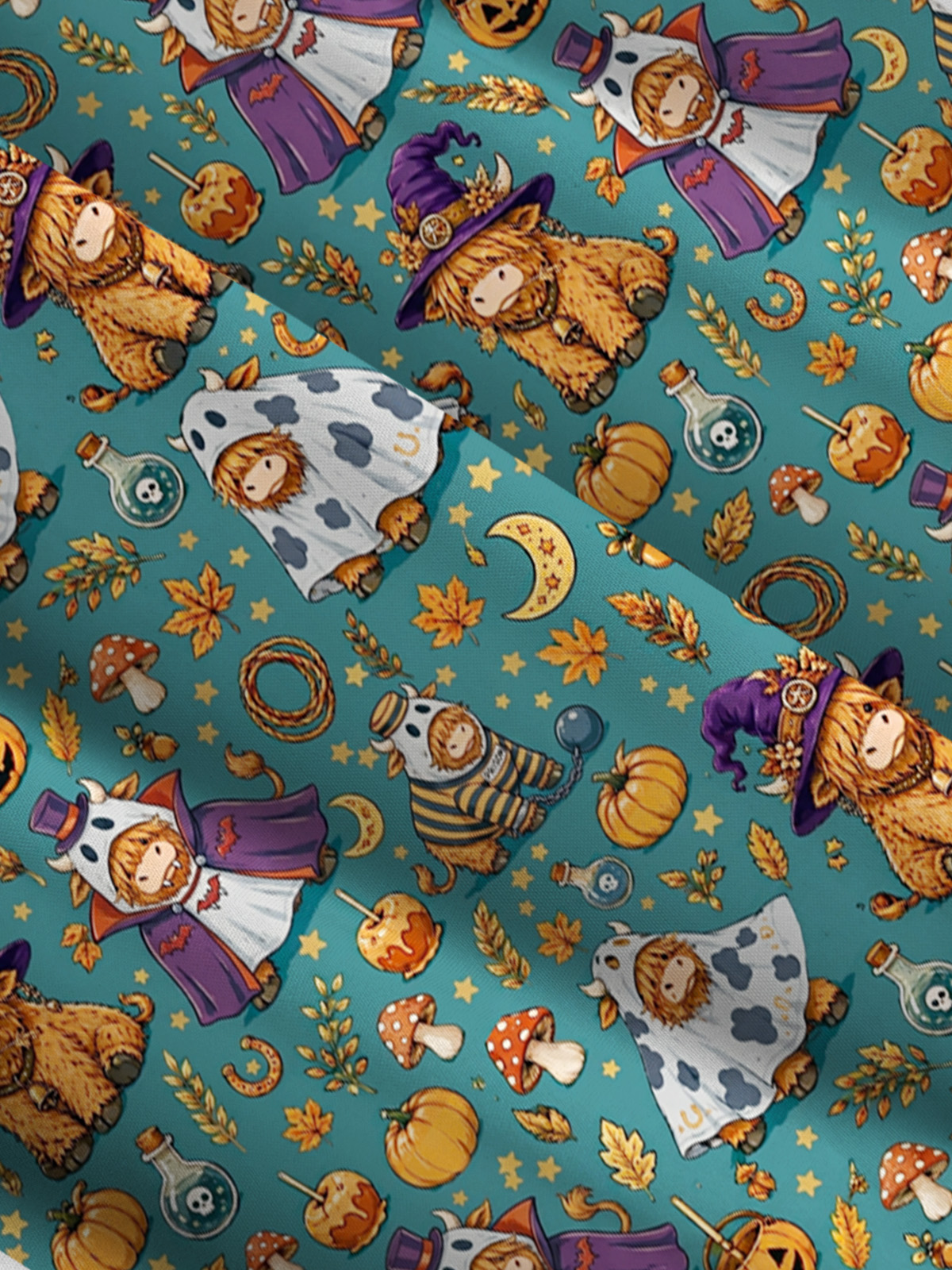 Halloween Highland Cow Party Print Wide Straps Maxi Dress With Pockets