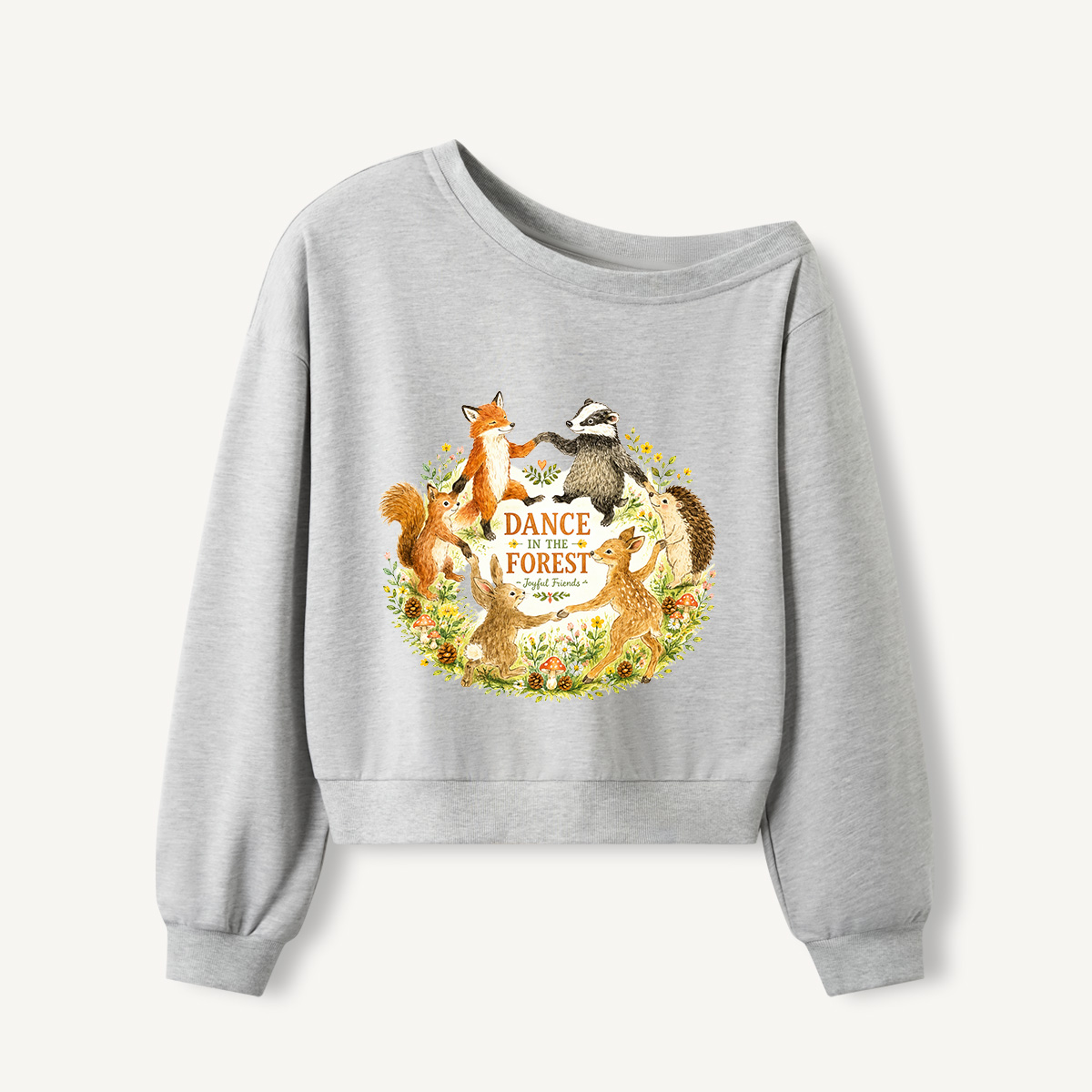 Woodland Dance Circle Print Off Shoulder Sweatshirts 