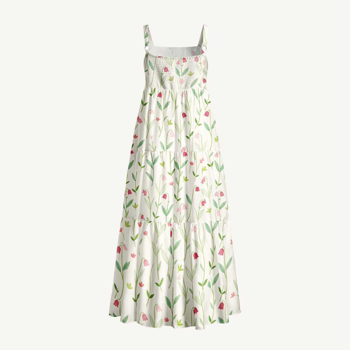 Pastel Tulip Garden Print Quilt Wide Straps Maxi Dress With Pockets
