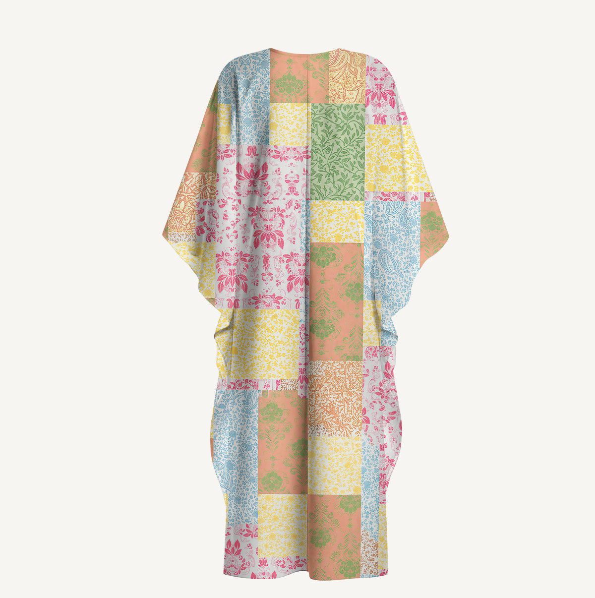 V‑Neck Morning Patch Kimono Sleeve Kaftan Dress