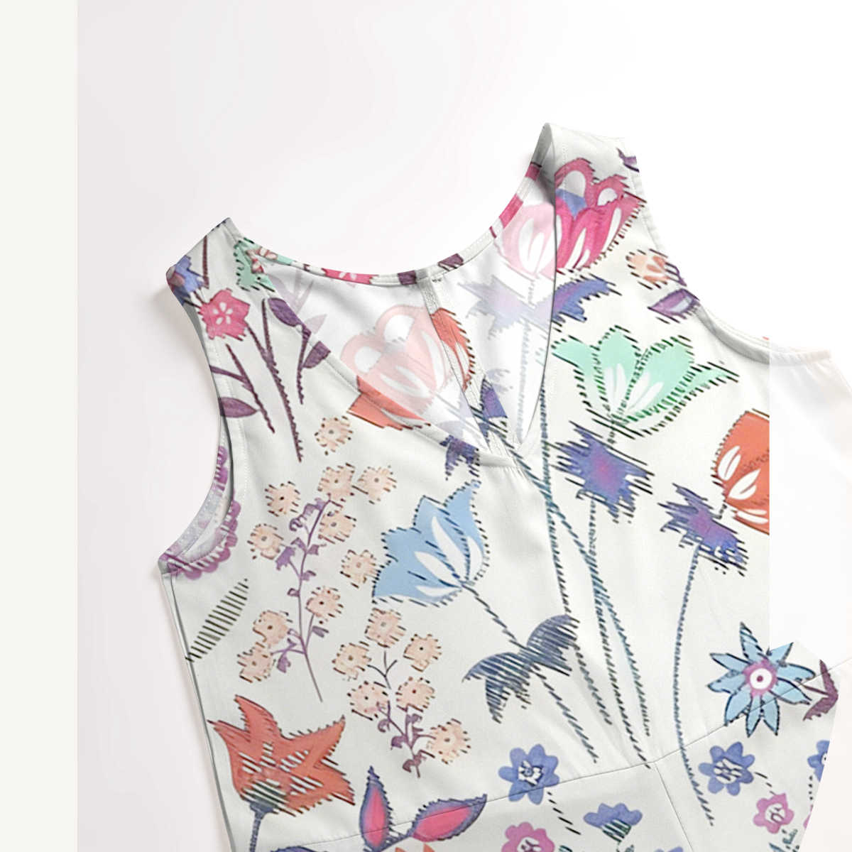 V-Neck Bohemian Wildflower Garden Jumpsuit with Pockets for Women