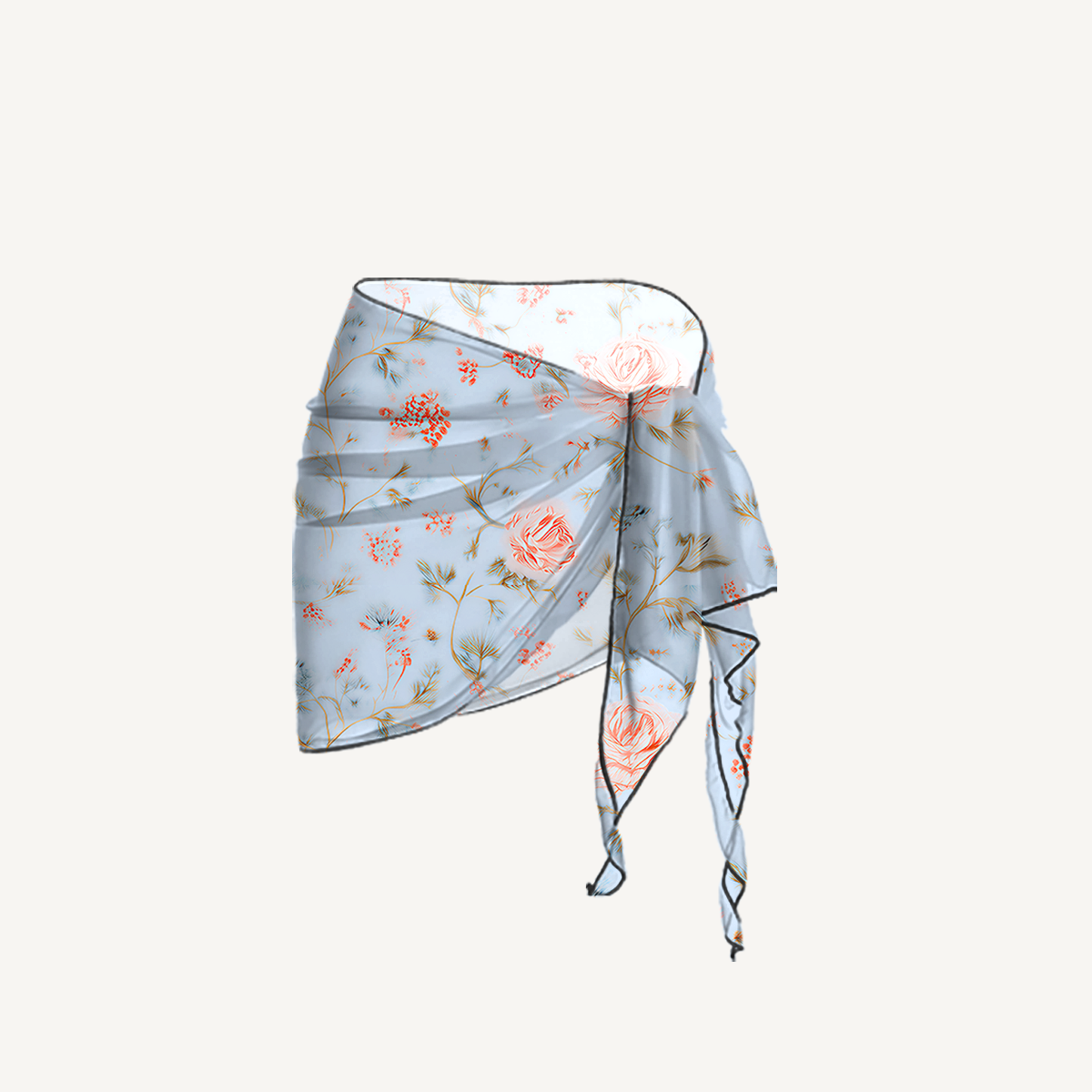 Rosabelle Bloom Print 3‑Piece Front‑Tie Bikini Set with Mini Sarong