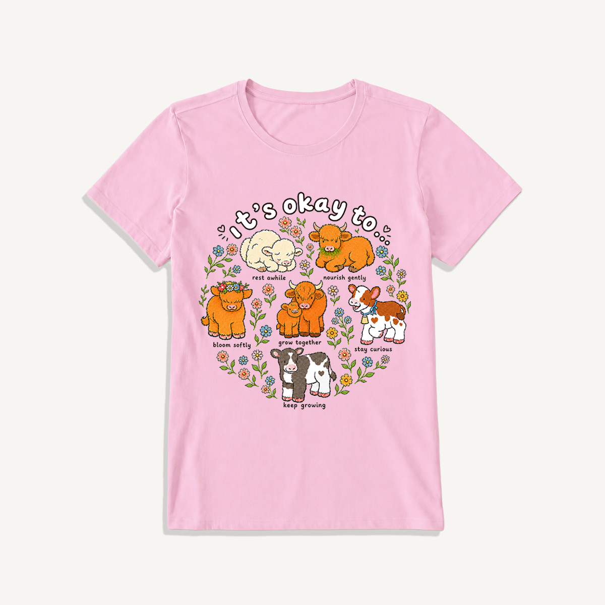 Gentle Growth Highland Cows Print Crew Neck Cotton Tee