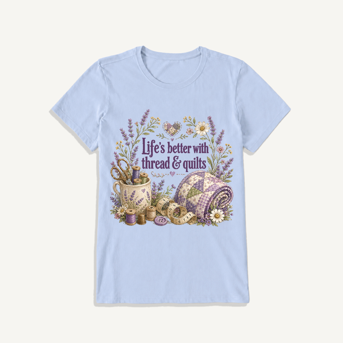 Stitched Quiet Happiness Print Crew Neck Cotton Tee