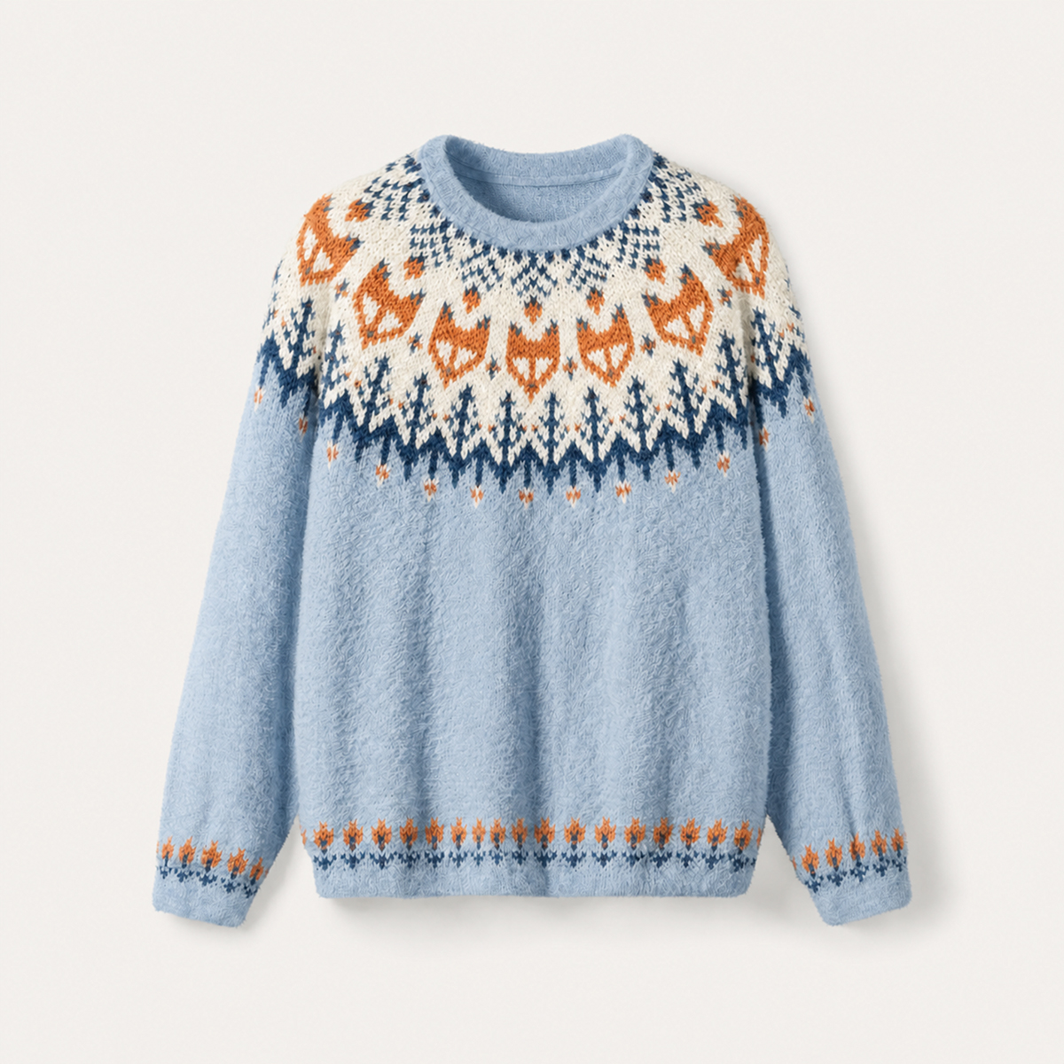 Cozy Forest Into The Wild Fox Fuzzy Crewneck Sweater