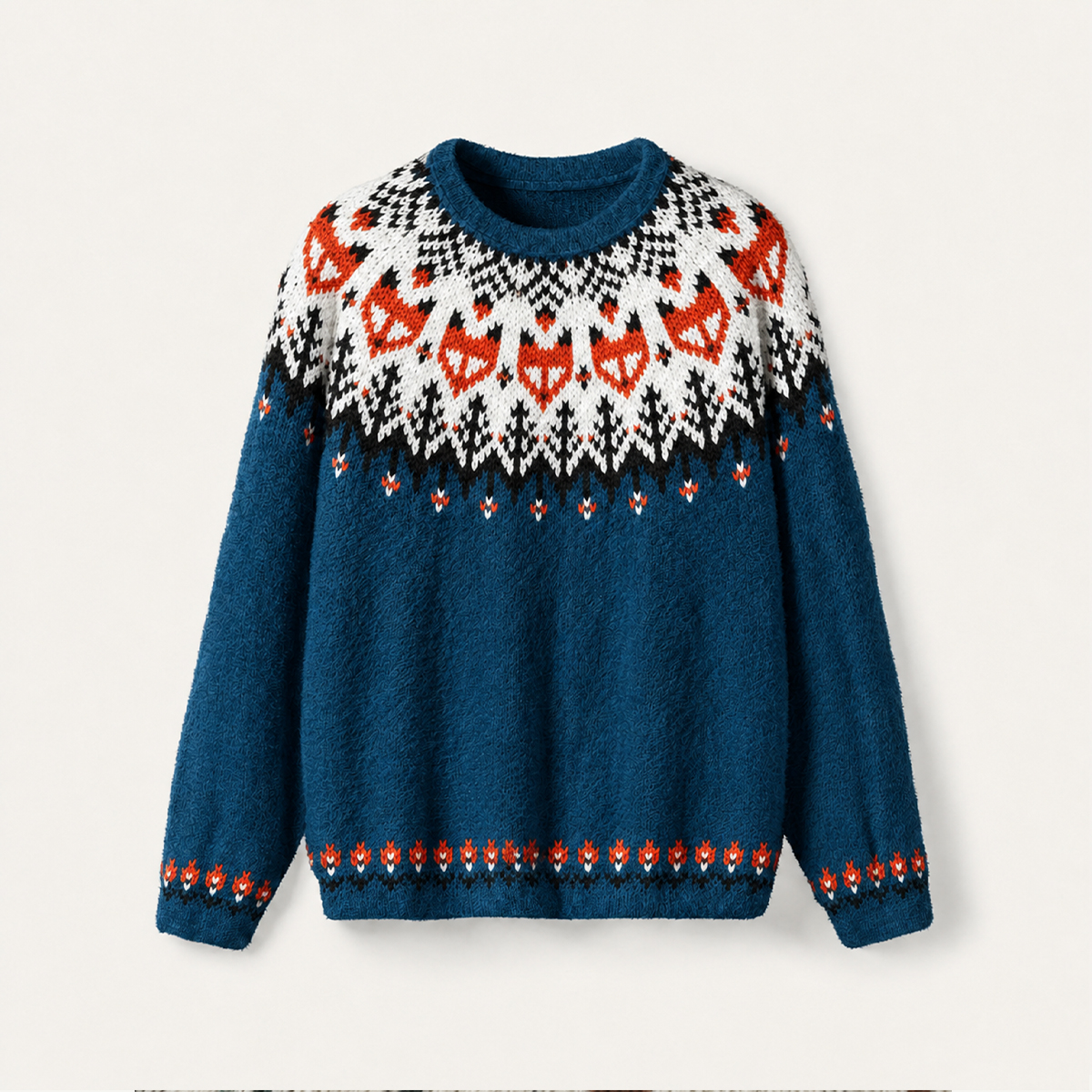 Cozy Forest Into The Wild Fox Fuzzy Crewneck Sweater