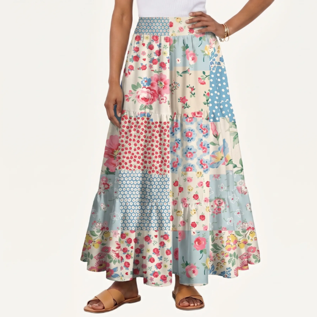 Pastel Patc Print Maxi Skirt