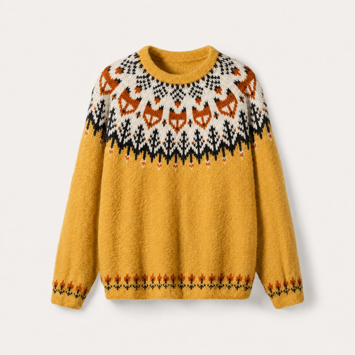 Cozy Forest Into The Wild Fox Fuzzy Crewneck Sweater