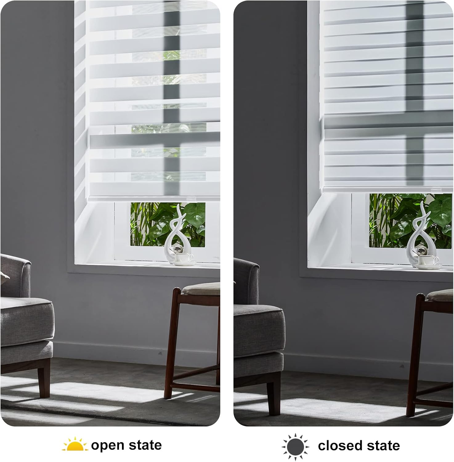 Cordless Zebra Blinds for Windows Free-Stop Window Blinds 34" W X 64" H