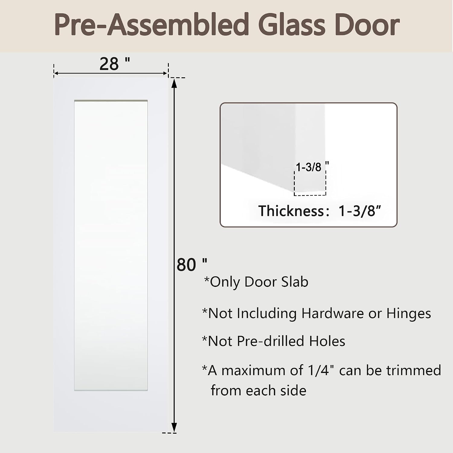 28" x 80" Clear Glass Interior Door Slab