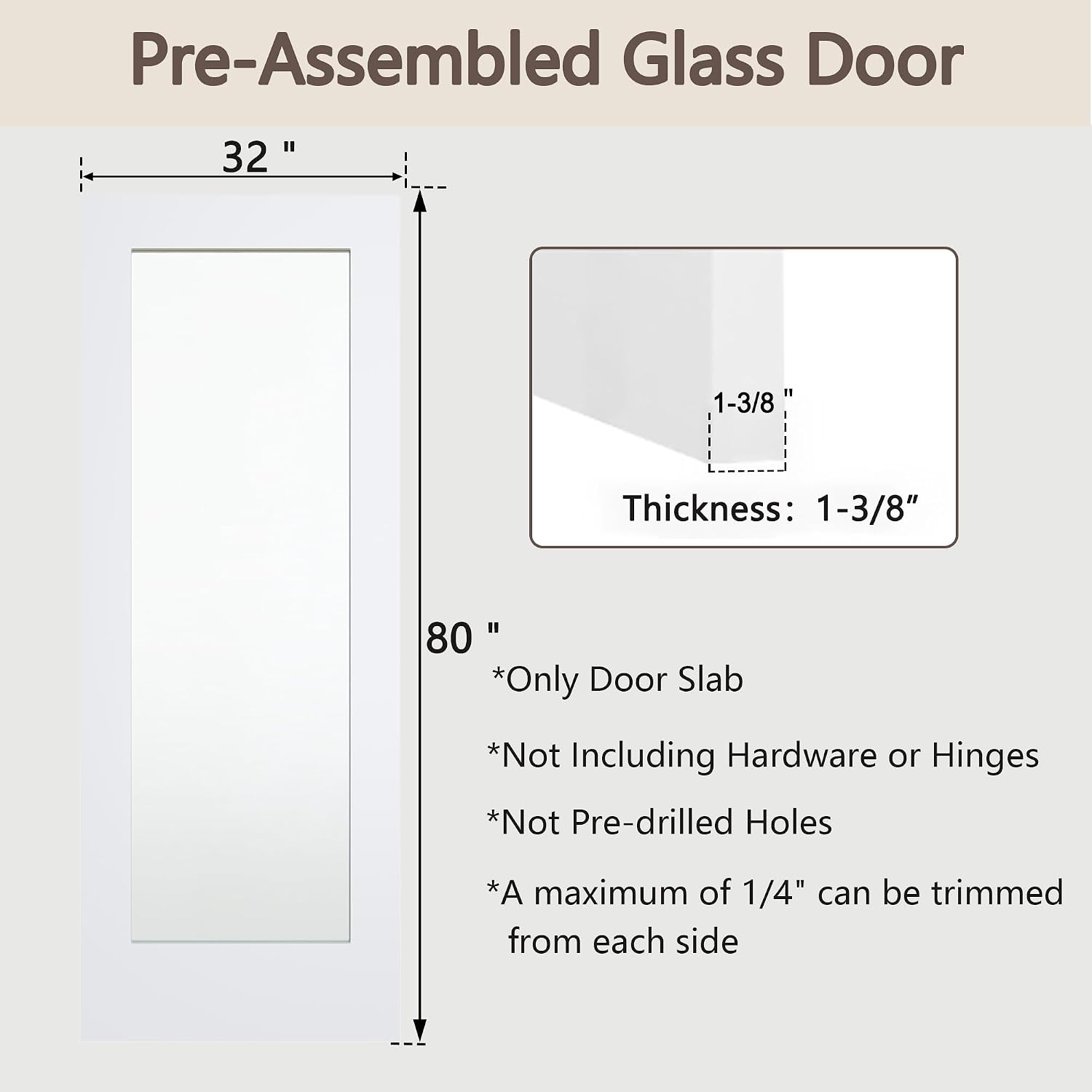 32" x 80" Clear Glass Interior Door Slab