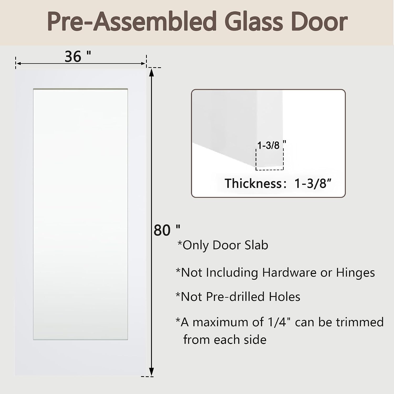 36" x 80" Clear Glass Interior Door Slab