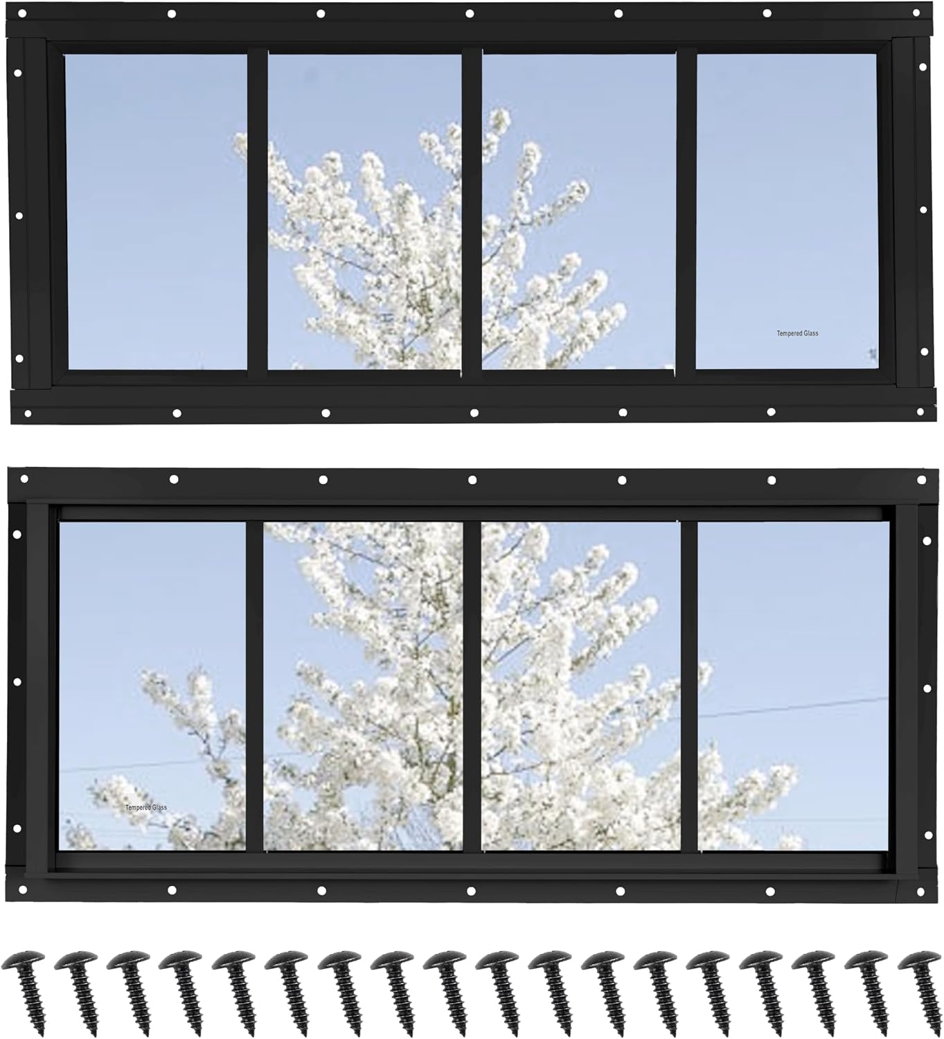 Shed Windows 2 Pack, Fixed Transom Windows 10" x 23" Black 