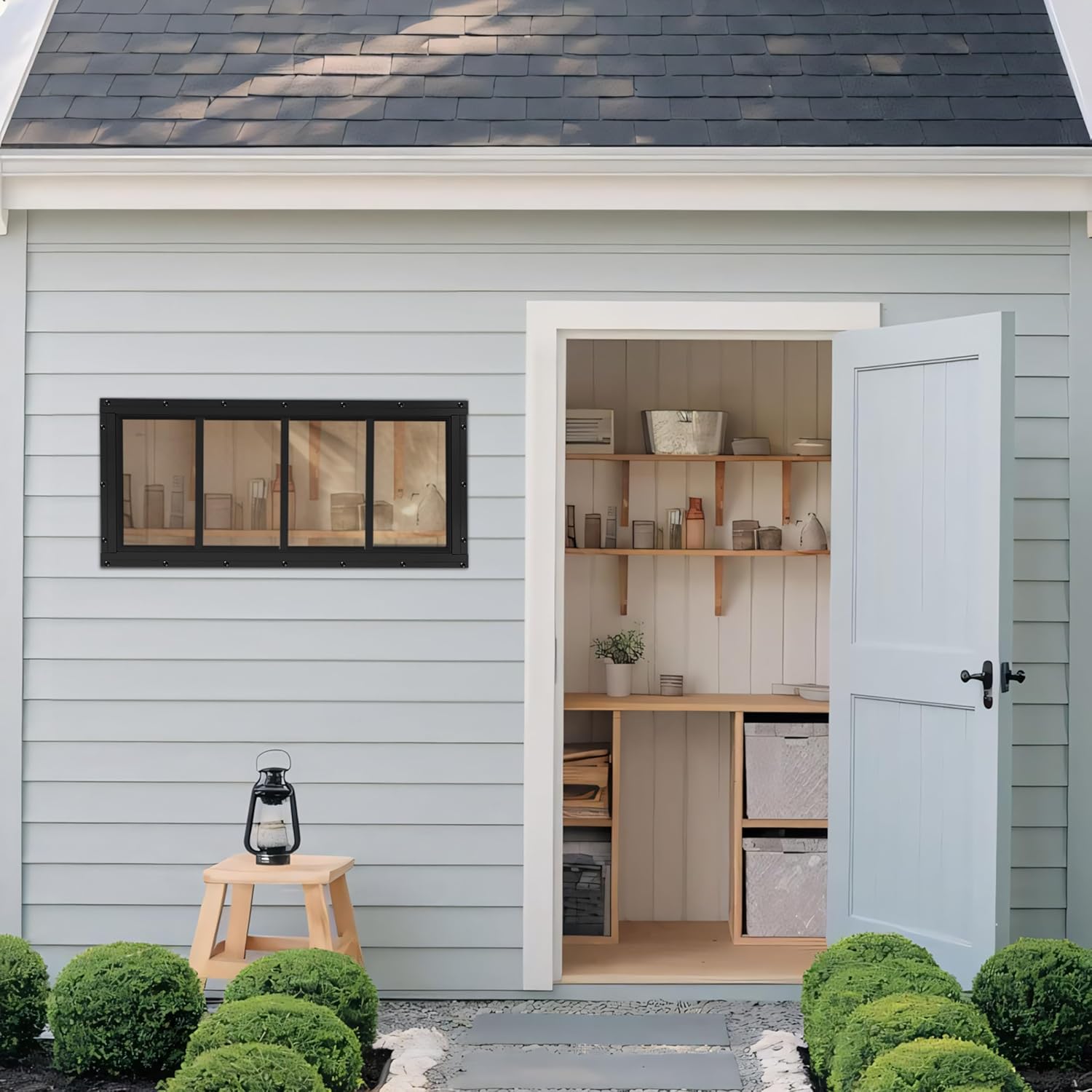 Shed Windows 2 Pack, Fixed Transom Windows 10" x 23" Black 