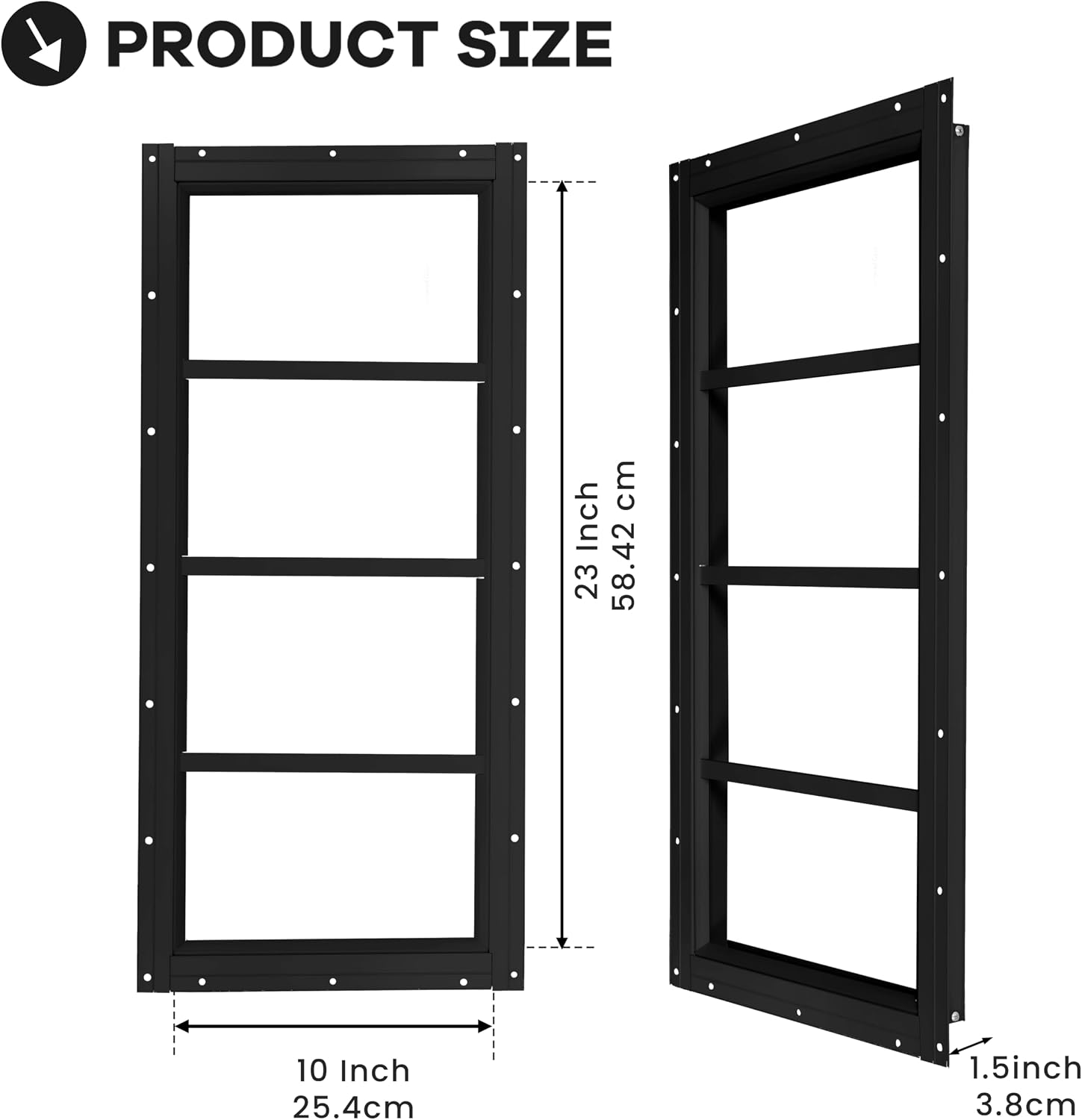 Shed Windows 2 Pack, Fixed Transom Windows 10" x 23" Black 