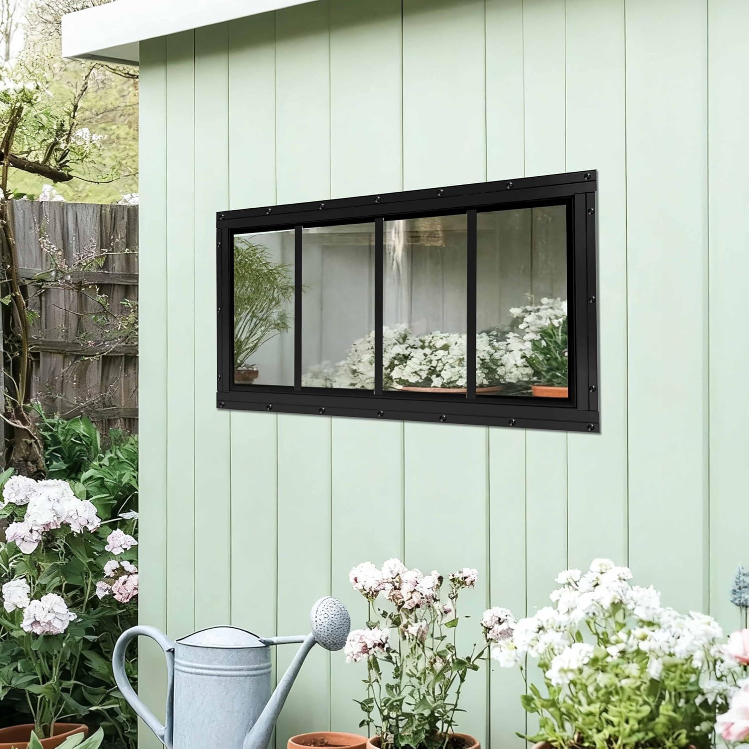Shed Windows 2 Pack, Fixed Transom Windows 10" x 23" Black 