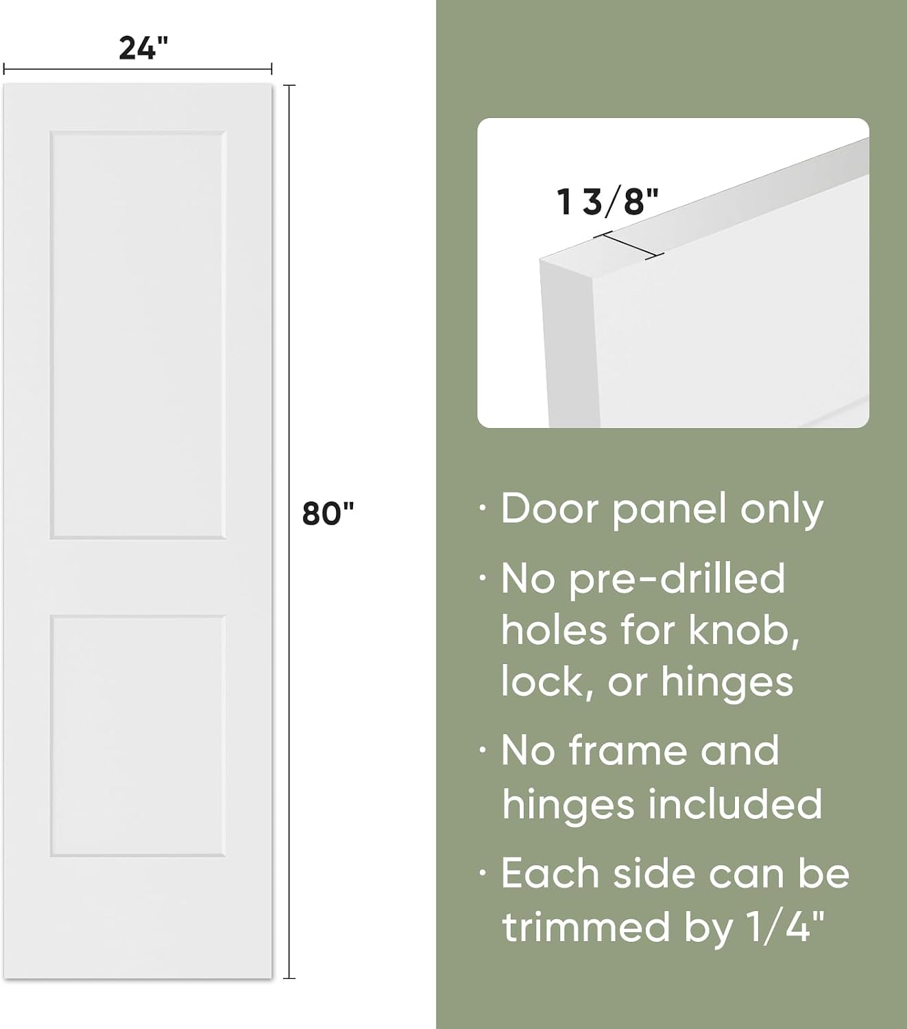 24x80 in 2-Panel White Primed Interior Door Panel 