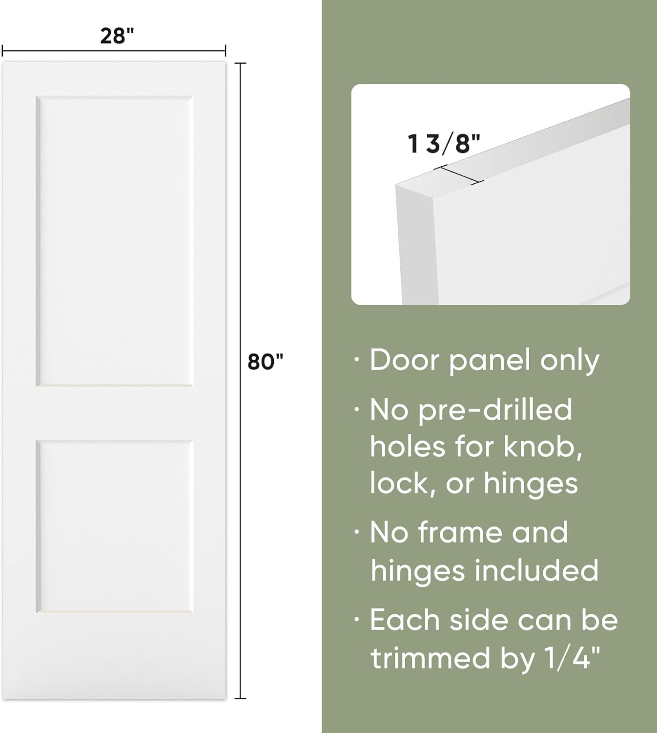 28x80 in 2-Panel White Primed Interior Door Panel