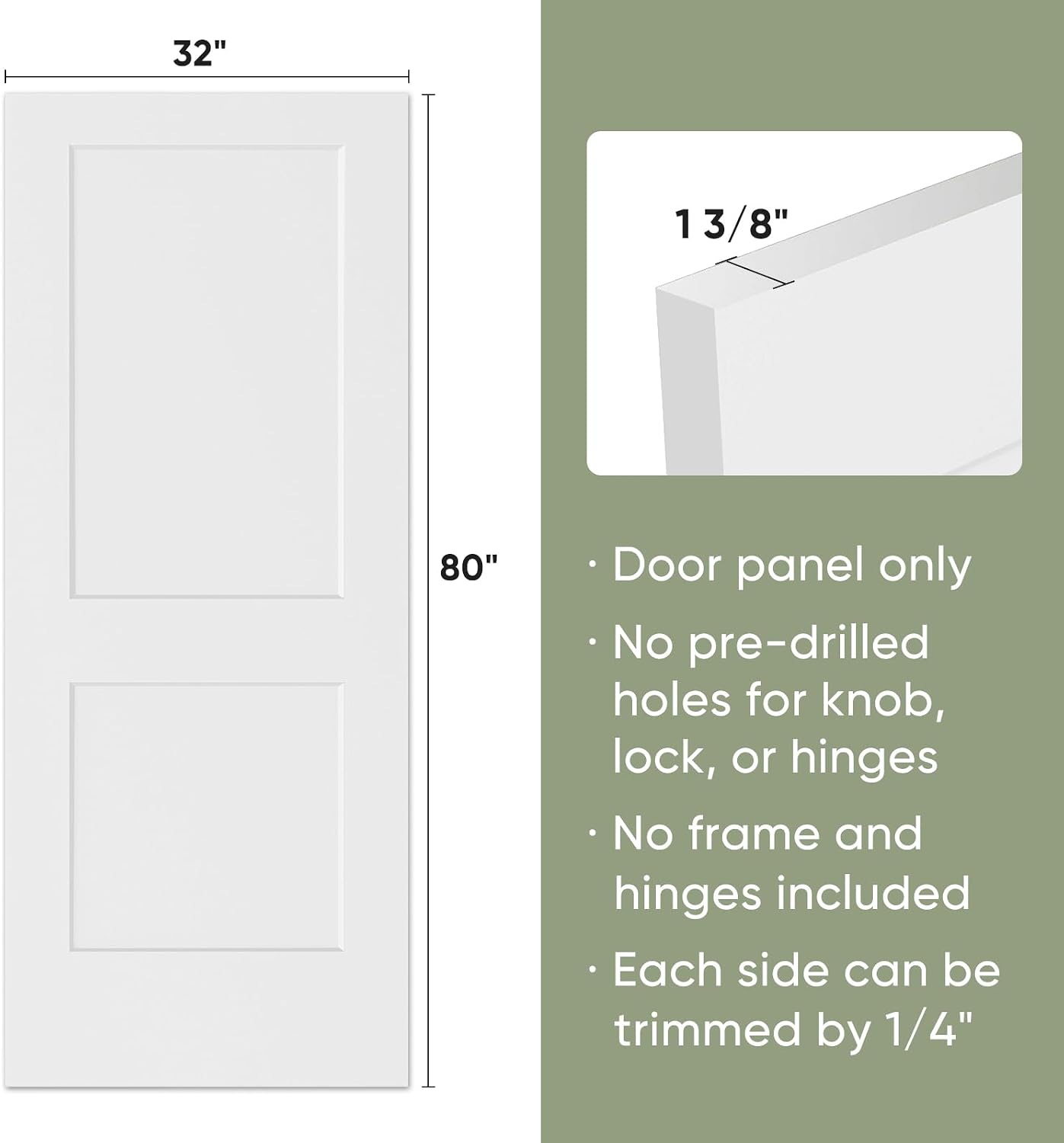 32x80 in 2-Panel White Primed Interior Door Panel 