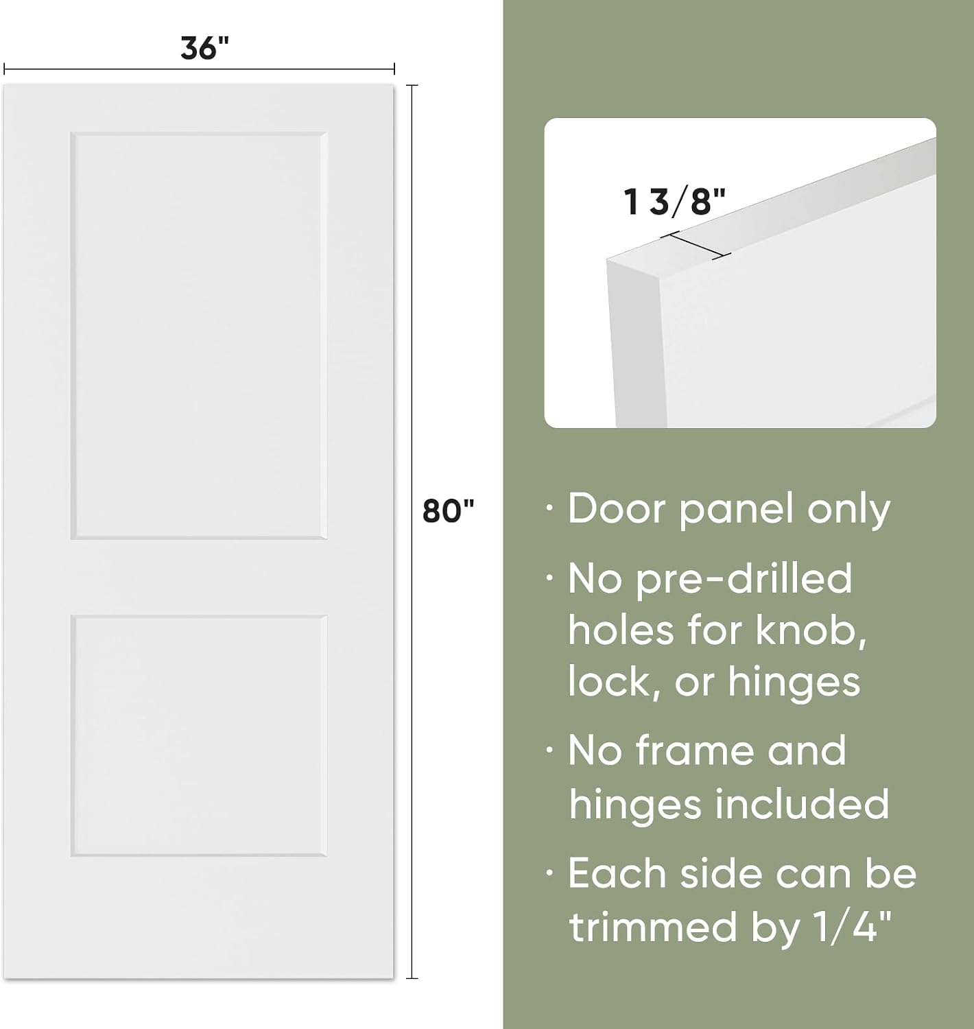 36x80 in 2-Panel White Primed Interior Door Panel 