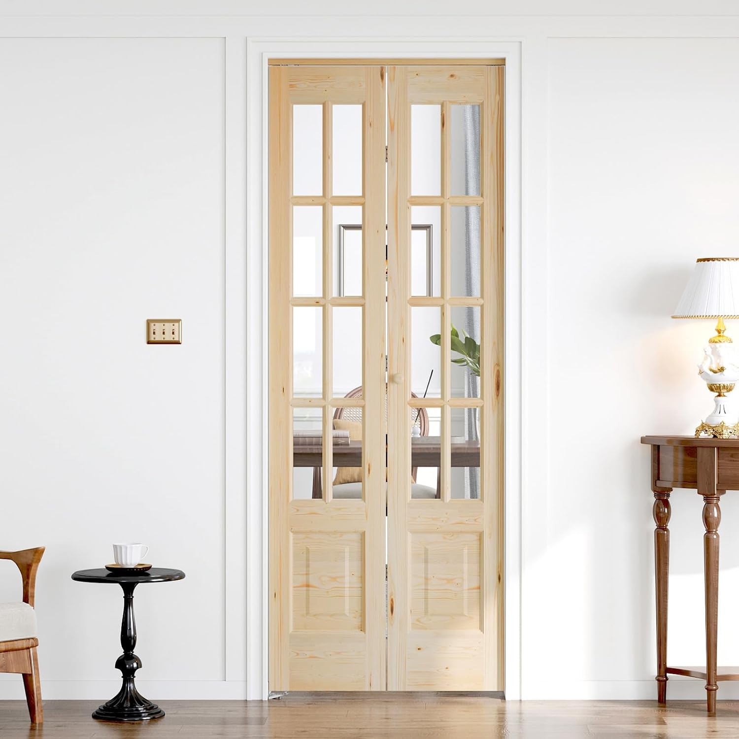 Bifold Doors for 32"×80" Opening, Clear Glass French Interior Folding Barn Door with Concealed Hardware Kit Included